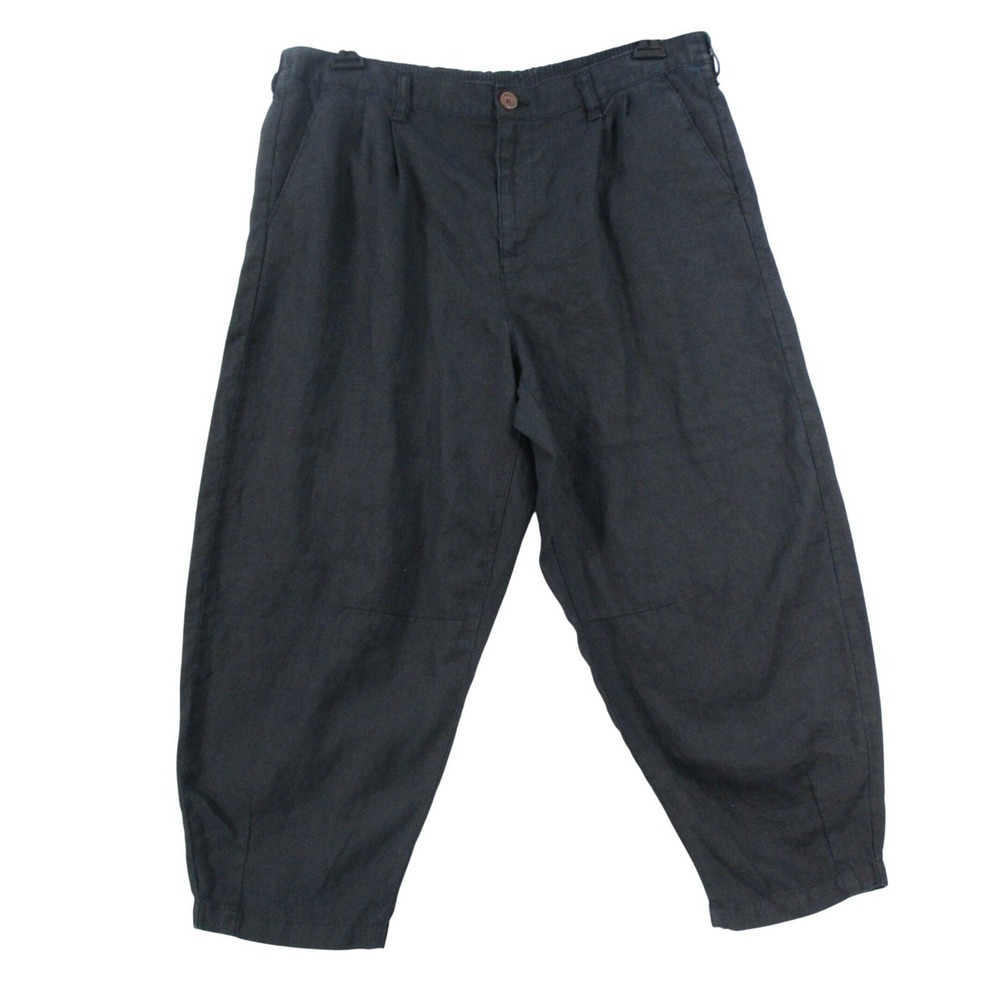 Lands End Womens Black High Rise Pleated‎ Tapered Crop Pants 16P Elastic Waist